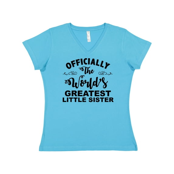 Inktastic Officially the World's Greatest Little Sister Women's V-Neck T-Shirt