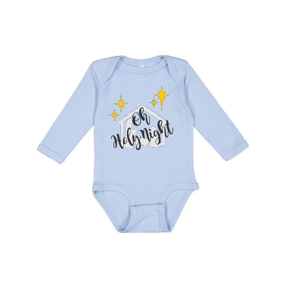 Inktastic Oh Holy Night Christmas Nativity with Yellow Stars Boys or Girls Long Sleeve Baby Bodysuit