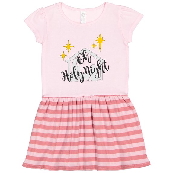 Inktastic Oh Holy Night Christmas Nativity with Yellow Stars Gift Toddler Girl Dress