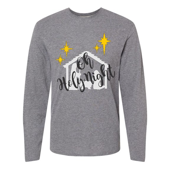 Inktastic Oh Holy Night Christmas Nativity with Yellow Stars Long Sleeve T-Shirt