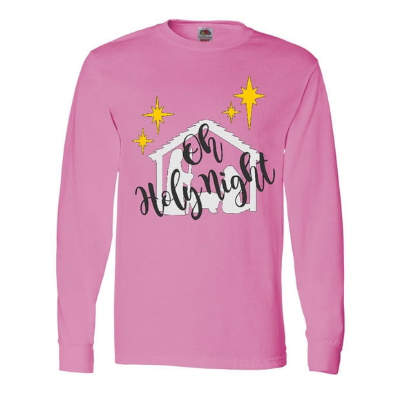 Inktastic Oh Holy Night Christmas Nativity with Yellow Stars Long Sleeve T-Shirt