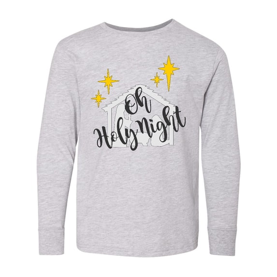 Inktastic Oh Holy Night Christmas Nativity with Yellow Stars Long Sleeve Youth T-Shirt