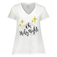 thumbnail image 1 of Inktastic Oh Holy Night Christmas Nativity with Yellow Stars Women's Plus Size V-Neck T-Shirt, 1 of 5
