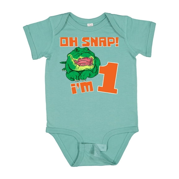 Inktastic Oh Snap I'm 1 Cute Green Alligator Boys or Girls Baby Bodysuit
