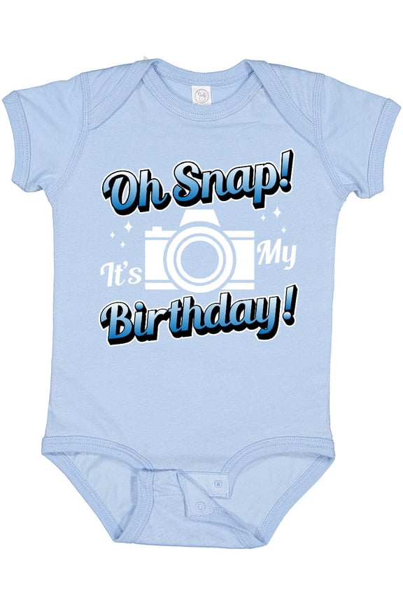 Oh Snap Its My Birthday with Camera and Sparkles White Boys or Girls Baby Bodysuit