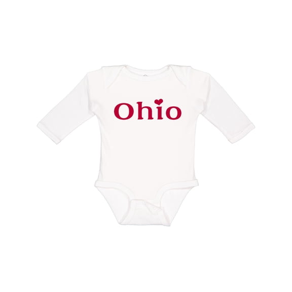 Inktastic Ohio in Red Text with Heart Boys or Girls Long Sleeve Baby Bodysuit