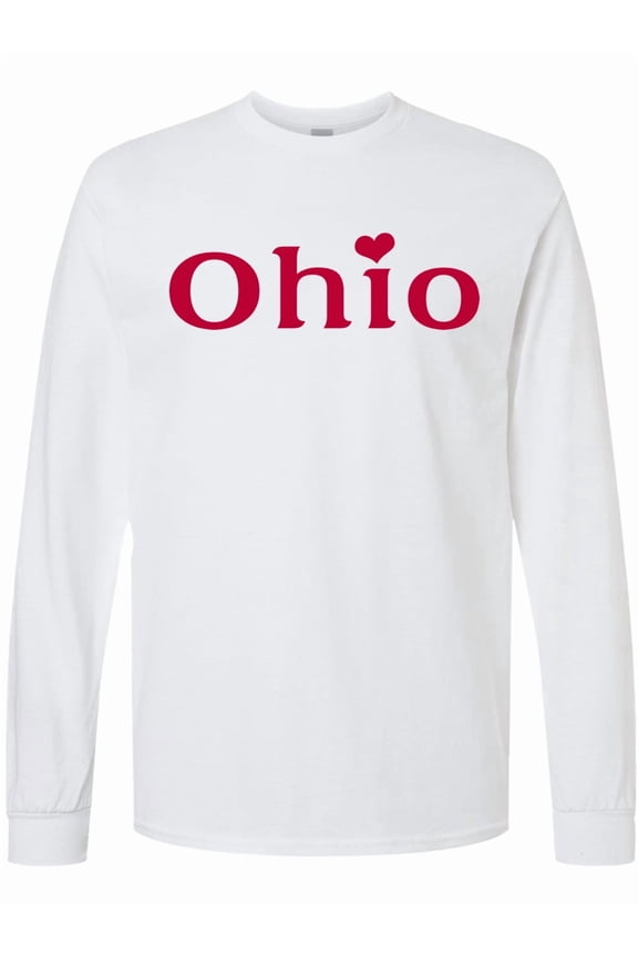 Ohio in Red Text with Heart Long Sleeve T-Shirt