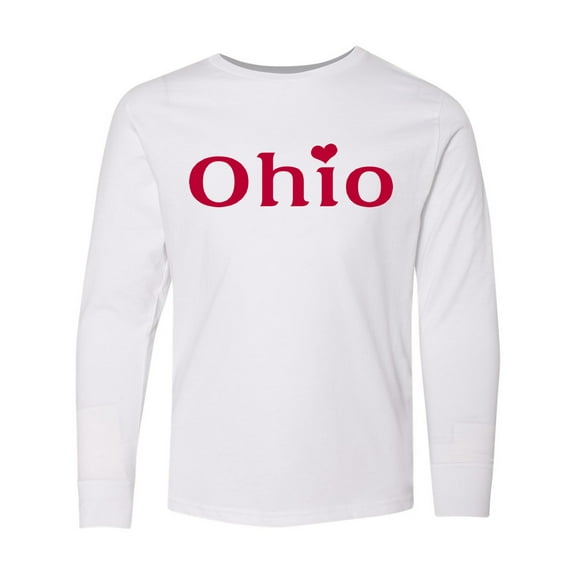 Inktastic Ohio in Red Text with Heart Long Sleeve Youth T-Shirt