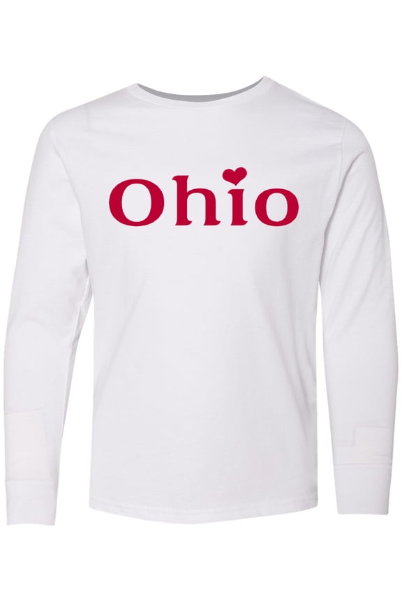 Ohio in Red Text with Heart Long Sleeve Youth T-Shirt