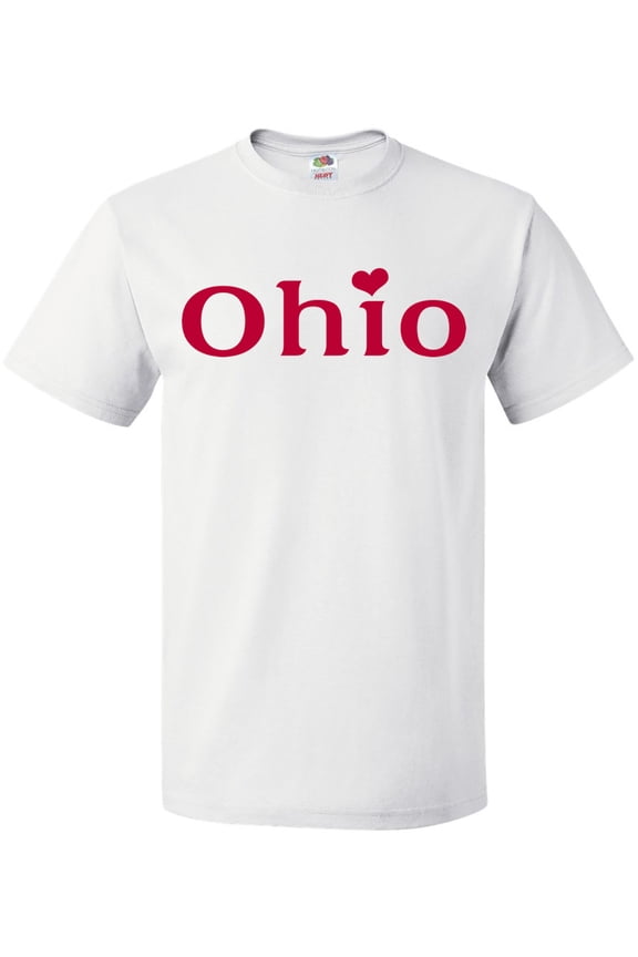 Ohio in Red Text with Heart T-Shirt