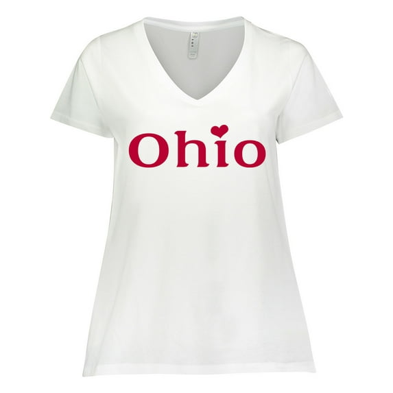 Inktastic Ohio in Red Text with Heart Women's Plus Size V-Neck T-Shirt