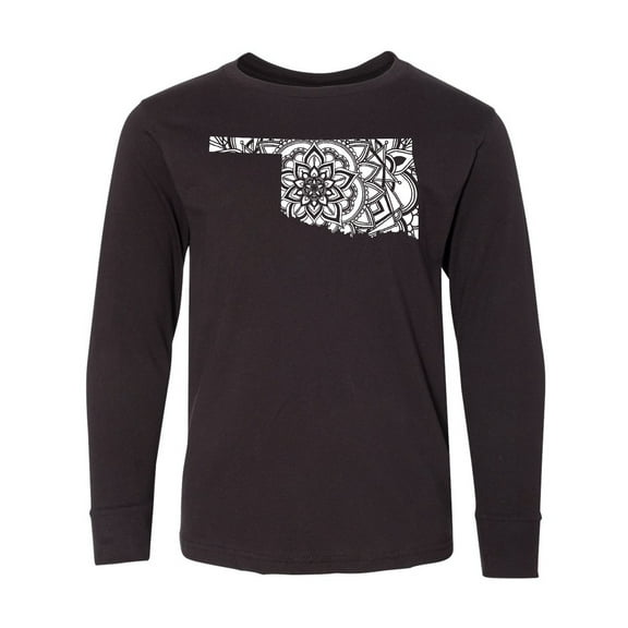 Inktastic Oklahoma Silhouette Mandala Long Sleeve Youth T-Shirt