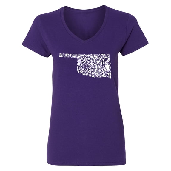 Inktastic Oklahoma Silhouette Mandala Women's V-Neck T-Shirt