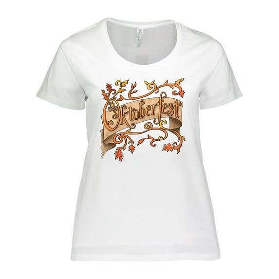 Inktastic Oktoberfest Banner with Orange Autumn Leaves Women's Plus Size T-Shirt