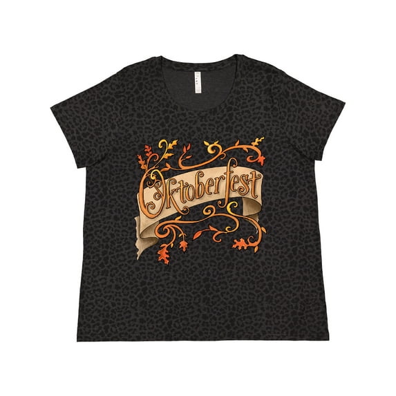 Inktastic Oktoberfest Banner with Orange Autumn Leaves Women's Plus Size T-Shirt
