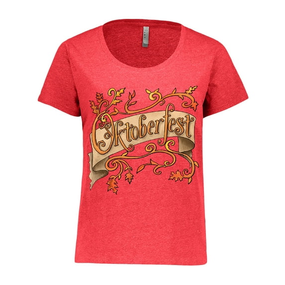 Inktastic Oktoberfest Banner with Orange Autumn Leaves Women's Plus Size T-Shirt