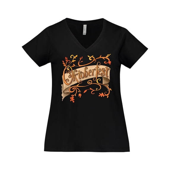 Inktastic Oktoberfest Banner with Orange Autumn Leaves Women's Plus Size V-Neck T-Shirt