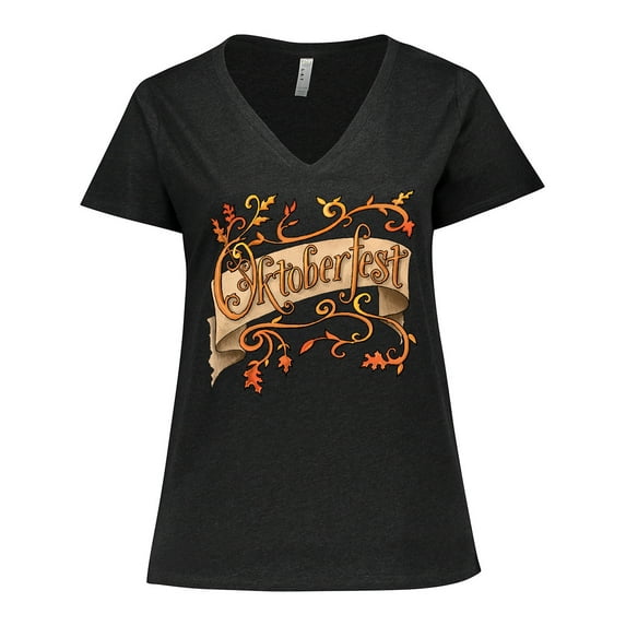 Inktastic Oktoberfest Banner with Orange Autumn Leaves Women's Plus Size V-Neck T-Shirt