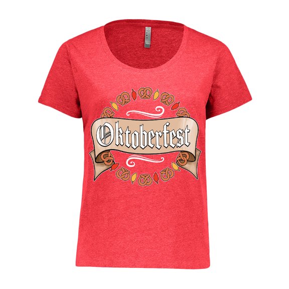 Inktastic Oktoberfest Pretzels and Leaves Women's Plus Size T-Shirt