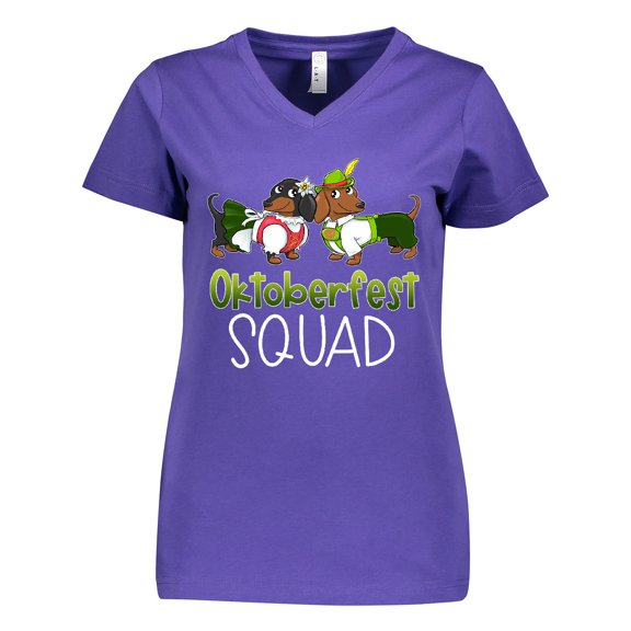 Inktastic Oktoberfest Squad- Cute Dachshunds in German Costumes Women's V-Neck T-Shirt