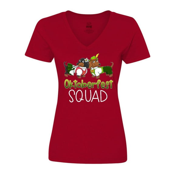 Inktastic Oktoberfest Squad- Cute Dachshunds in German Costumes Women's V-Neck T-Shirt