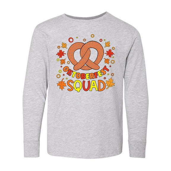Inktastic Oktoberfest Squad Fall Leaves Pretzel Long Sleeve Youth T-Shirt