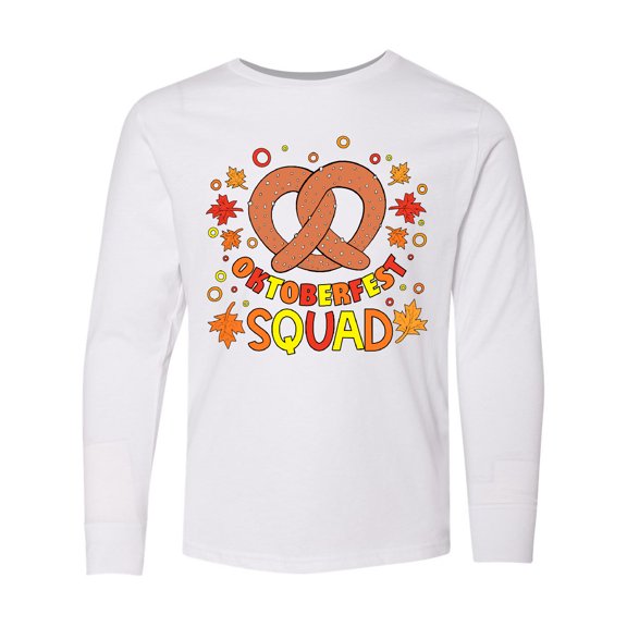 Inktastic Oktoberfest Squad Fall Leaves Pretzel Long Sleeve Youth T-Shirt