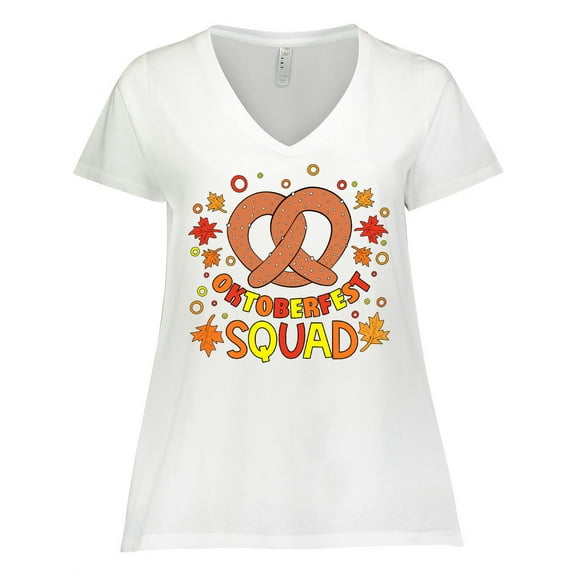 Inktastic Oktoberfest Squad Fall Leaves Pretzel Women's Plus Size V-Neck T-Shirt