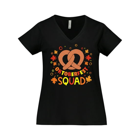 Inktastic Oktoberfest Squad Fall Leaves Pretzel Women's Plus Size V-Neck T-Shirt