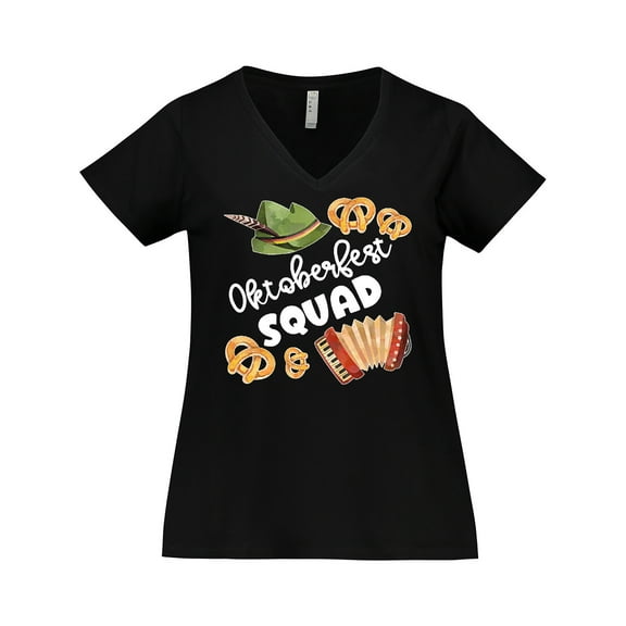 Inktastic Oktoberfest Squad Hat, Accordion, Pretzels Women's Plus Size V-Neck T-Shirt