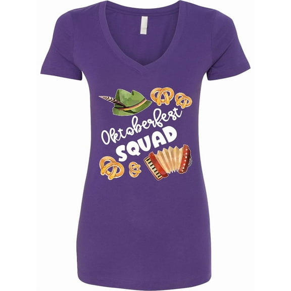 Inktastic Oktoberfest Squad Hat, Accordion, Pretzels Women's V-Neck T-Shirt