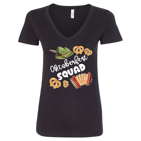 Inktastic Oktoberfest Squad Hat, Accordion, Pretzels Women's V-Neck T-Shirt