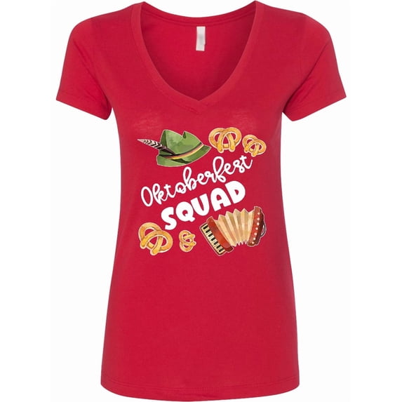Inktastic Oktoberfest Squad Hat, Accordion, Pretzels Women's V-Neck T-Shirt