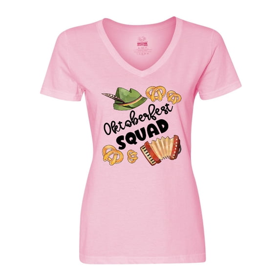 Inktastic Oktoberfest Squad Hat, Accordion, Pretzels Women's V-Neck T-Shirt