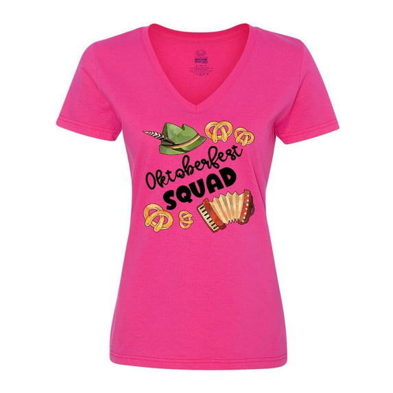 Inktastic Oktoberfest Squad Hat, Accordion, Pretzels Women's V-Neck T-Shirt