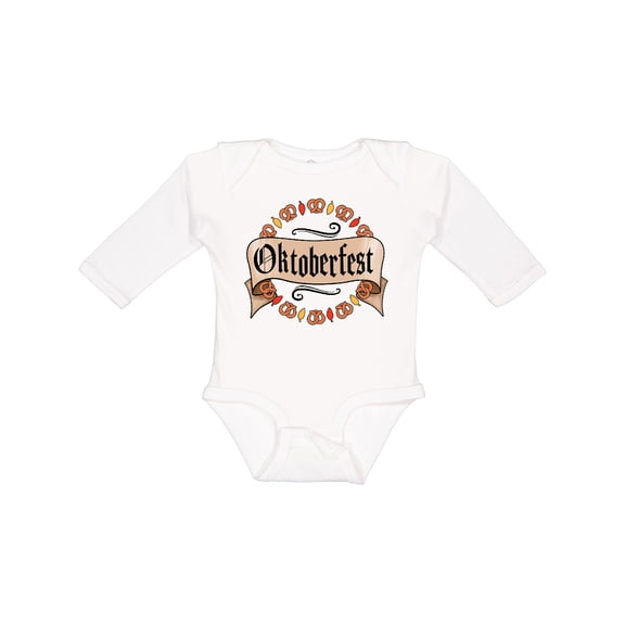 Inktastic Oktoberfest pretzels and leaves Boys or Girls Long Sleeve Baby Bodysuit