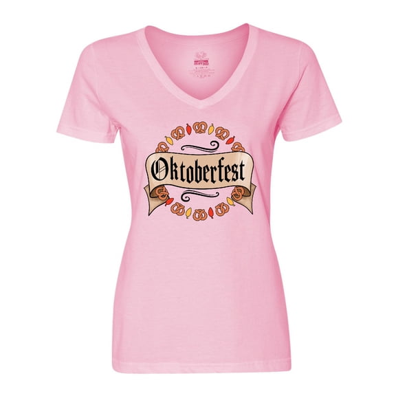 Inktastic Oktoberfest pretzels and leaves Women's V-Neck T-Shirt