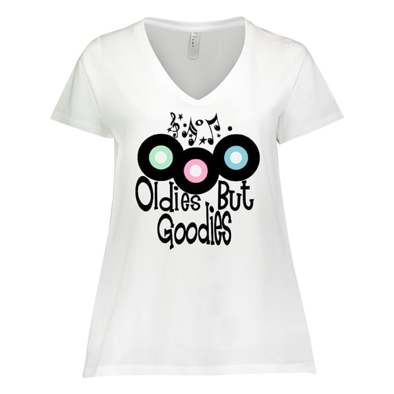 Inktastic Oldies but Goodies Records and Music Notes Women's Plus Size V-Neck T-Shirt