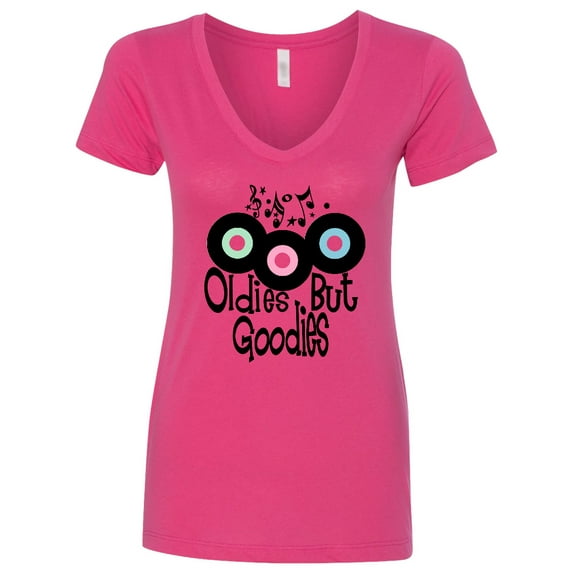 Inktastic Oldies but Goodies Records and Music Notes Women's V-Neck T-Shirt