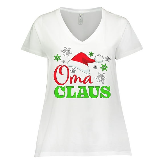 Inktastic Oma Claus with Christmas Santa Hat and Snowflakes Women's Plus Size V-Neck T-Shirt
