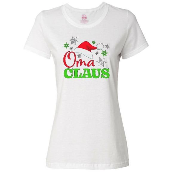 Inktastic Oma Claus with Christmas Santa Hat and Snowflakes Women's T-Shirt