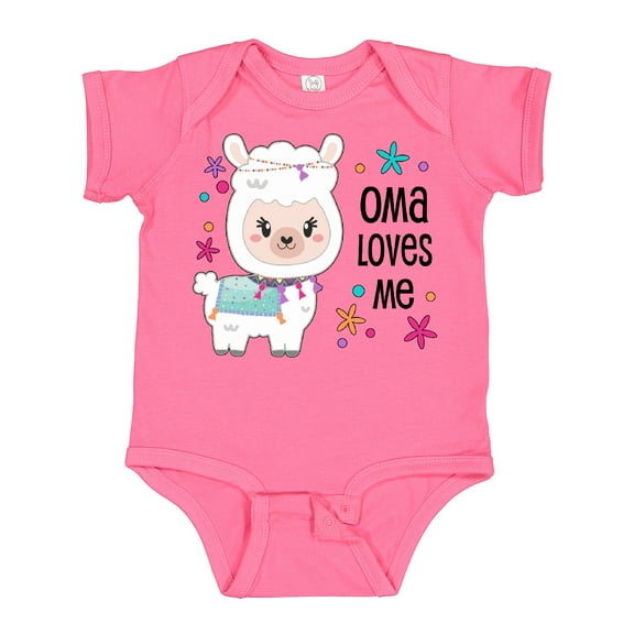Inktastic Oma Loves Me Cute and Happy Llama Boys or Girls Baby Bodysuit