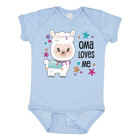 Inktastic Oma Loves Me Cute and Happy Llama Boys or Girls Baby Bodysuit