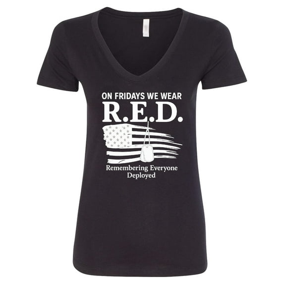 Inktastic On Fridays We Wear R.e.d. Military Support Women's V-Neck T-Shirt