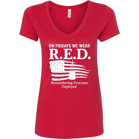 Inktastic On Fridays We Wear R.e.d. Military Support Women's V-Neck T-Shirt