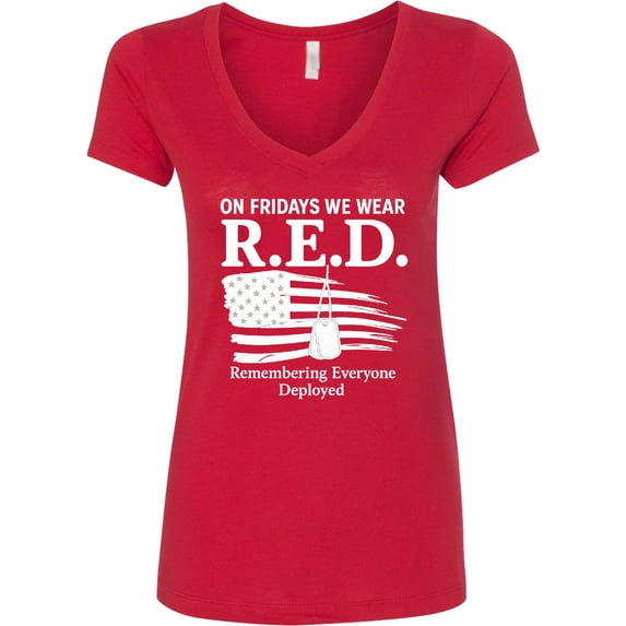 Inktastic On Fridays We Wear R.e.d. Military Support Women's V-Neck T-Shirt