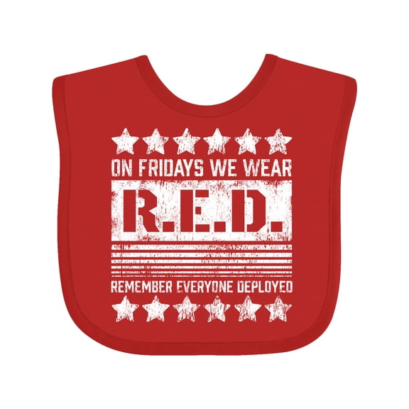 Inktastic On Fridays We Wear R.e.d. Remember Everyone Deployed Boys or Girls Baby Bib