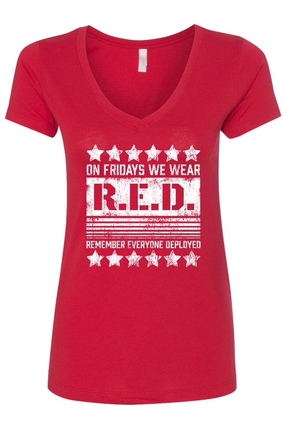 On Fridays We Wear R.e.d. Remember Everyone Deployed Women's V-Neck T-Shirt