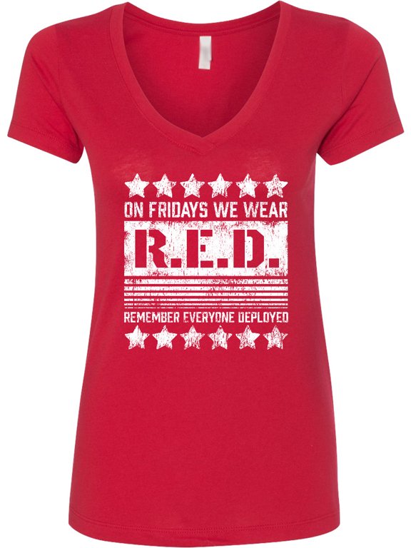 On Fridays We Wear R.e.d. Remember Everyone Deployed Women's V-Neck T-Shirt