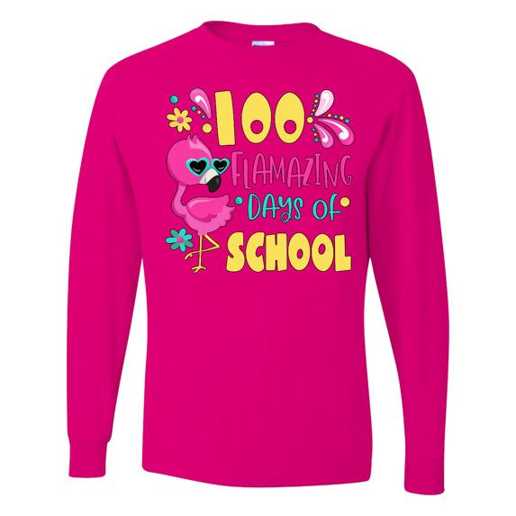 Inktastic One Hundred Flamazing Days of School with Flamingo Long Sleeve T-Shirt